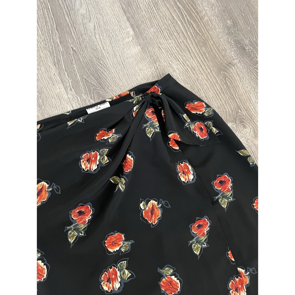 Patricia Jones VTG 90s/Y2K BLACK Floral Silky Asymmetrical Wrap Skirt 12 BOHO - Picture 2 of 5